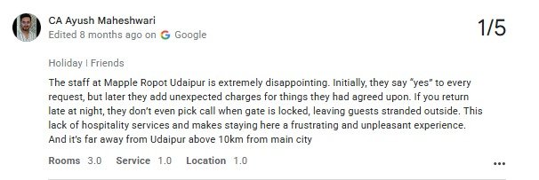 Anniversary Villa Udaipur — Maple Roots Villa Guest Review — Udaipur villa guest review