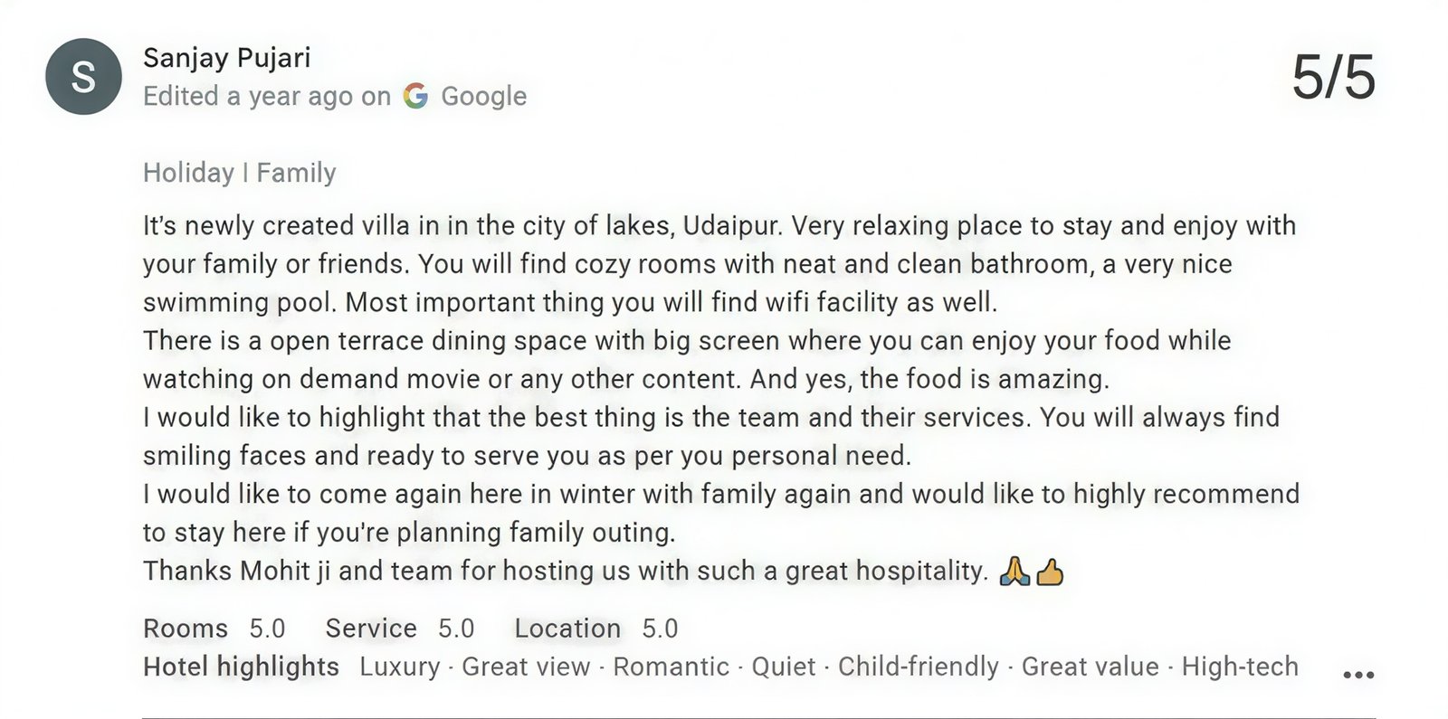 Private Villa for Couples in Udaipur — Maple Roots Villa Guest Review — Maple Roots Villa Udaipur guest review photo