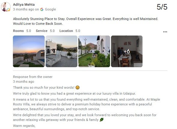 Proposal Setup Udaipur — Maple Roots Villa Guest Review — Udaipur villa guest review