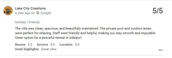 Romantic Stay Villa Udaipur — Maple Roots Villa Guest Review — Maple Roots Villa Udaipur guest review photo