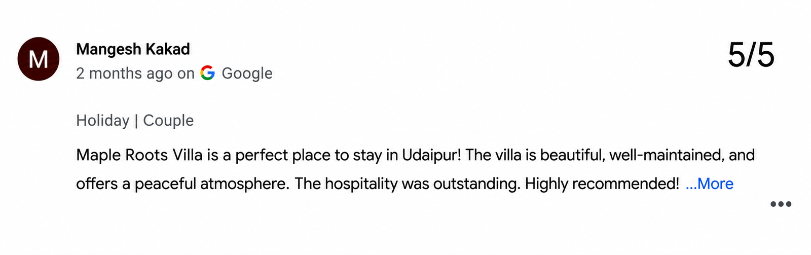 Villa for Friends Group in Udaipur — Maple Roots Villa Guest Review — Udaipur villa guest review
